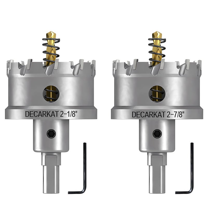 DECKRKAT 2-Pack 2-1/8" TCT Hole Saws for Hard Metal, Heavy Duty 54mm Tungsten Carbide Tipped Hole Cutters Set with Spring-Loaded Pilot Drill Bits for Stainless Steel, Metal, Iron, and Plastic. - Image 1